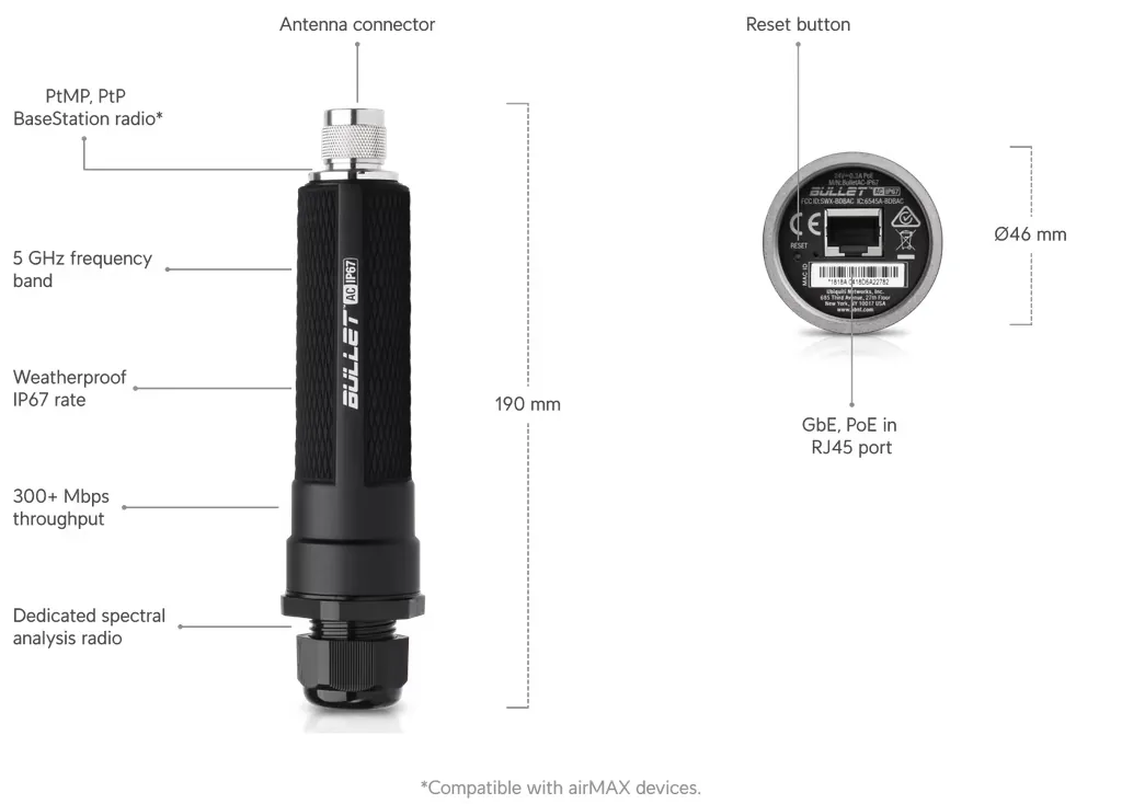 airMAX Bullet AC Dual-Band IP67 Radio vista 5